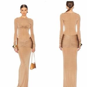 Chic Long Sleeve Tan Dress